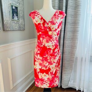 Ralph Lauren Pink & Yellow Floral Ruched Dress Kentucky Derby